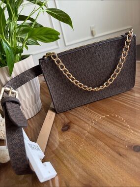 Michael Kors Brown Leather belt bag with Gold Chain